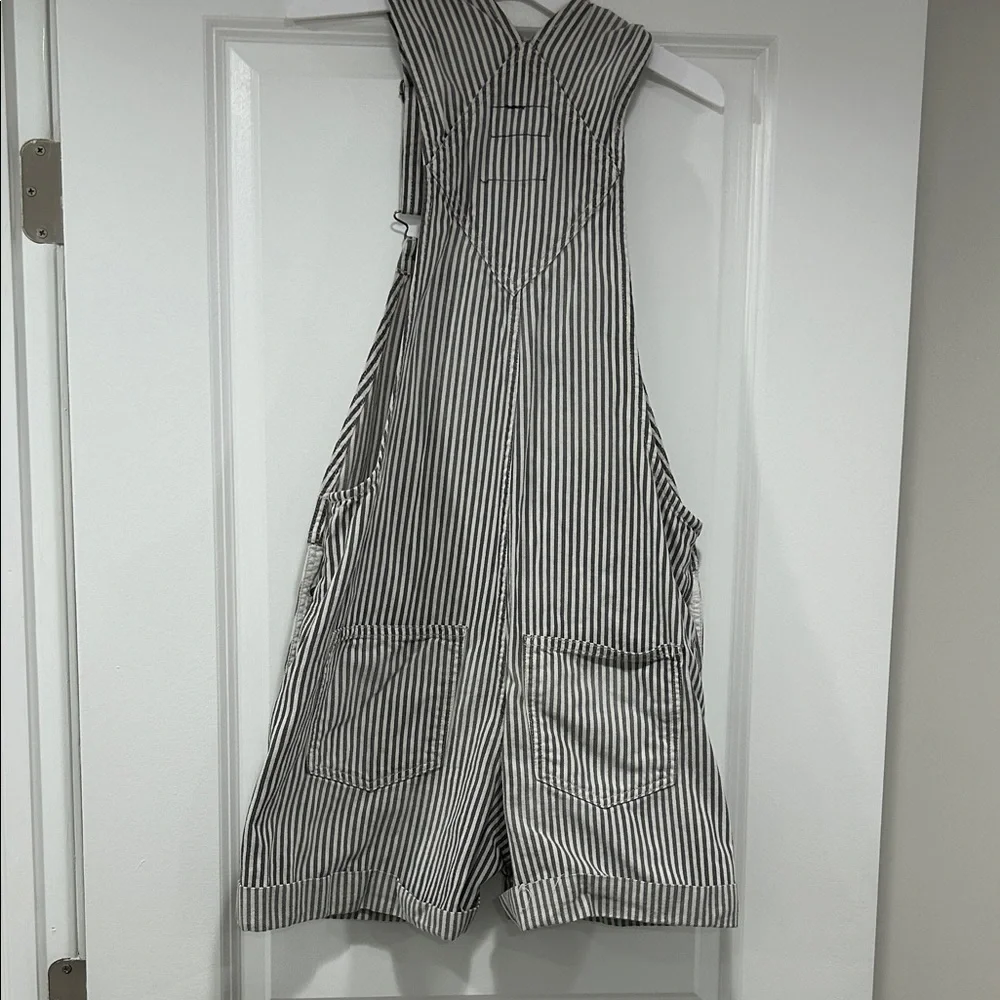 Current/Elliott Railroad Ticking Stripe Denim Shortalls - Picture 6 of 6